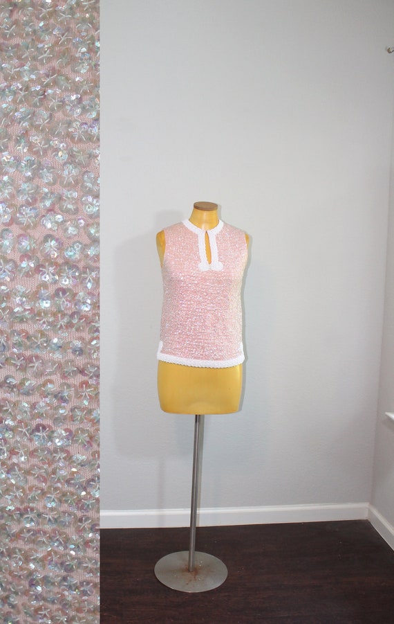 1960s Light Pink Wool Sequin Blouse // Small