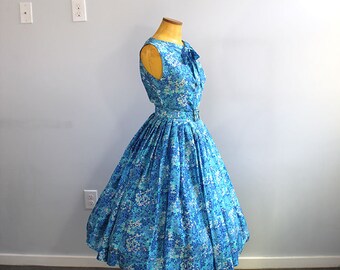 1950s Silk Floral Blue Garden Dress Separates Set // Extra