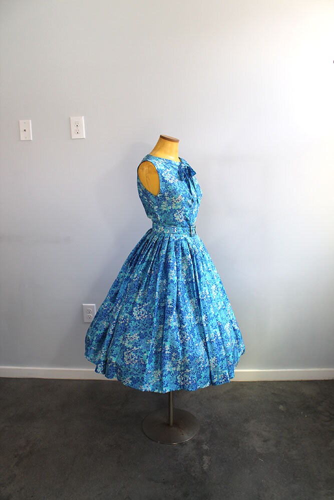 1950s Silk Floral Blue Garden Dress Separates Set // Extra