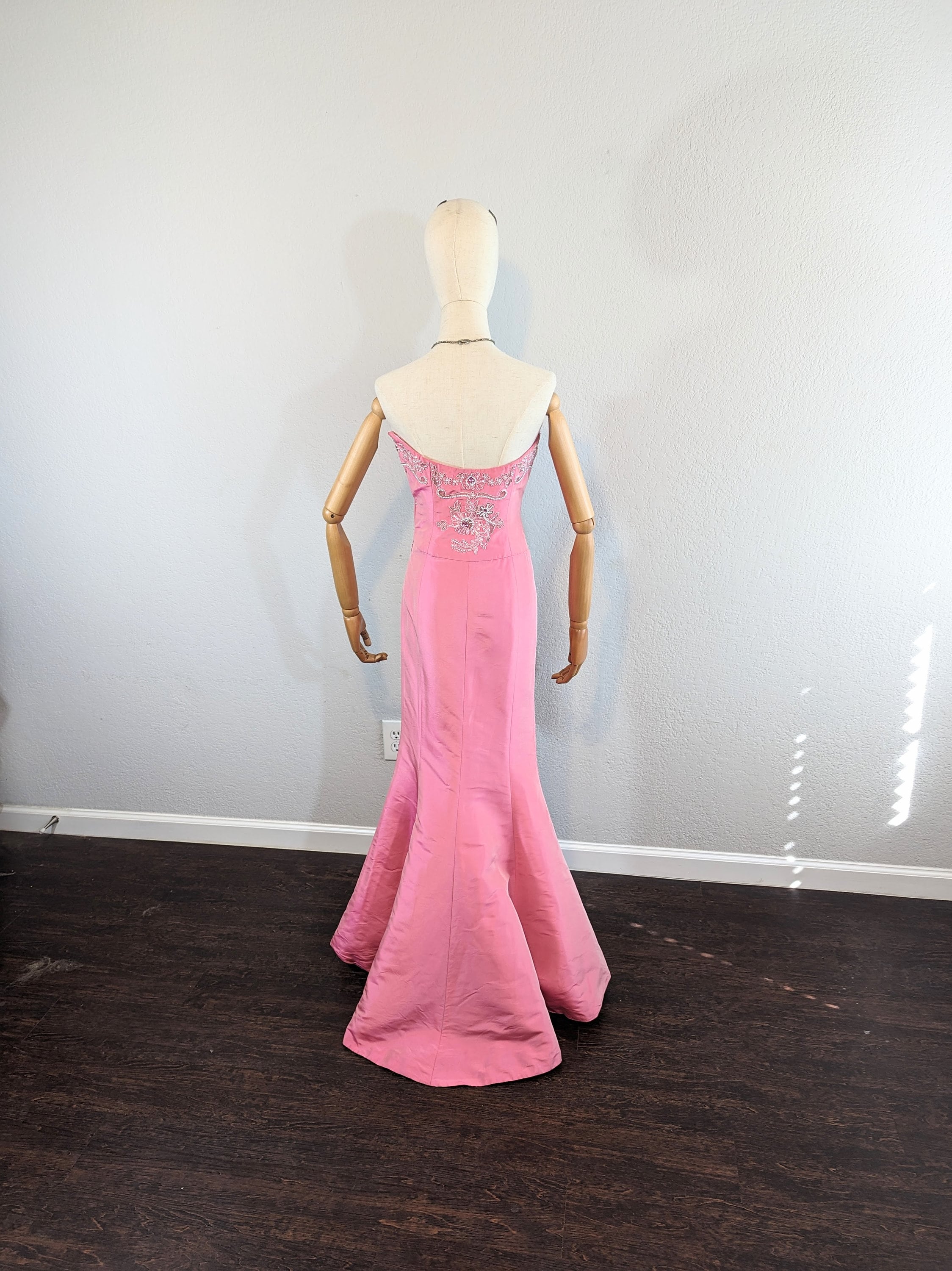 strapless open back dress Vintage Designer Escada Couture 2000 Pink Silk Dress  Amorin Vintage