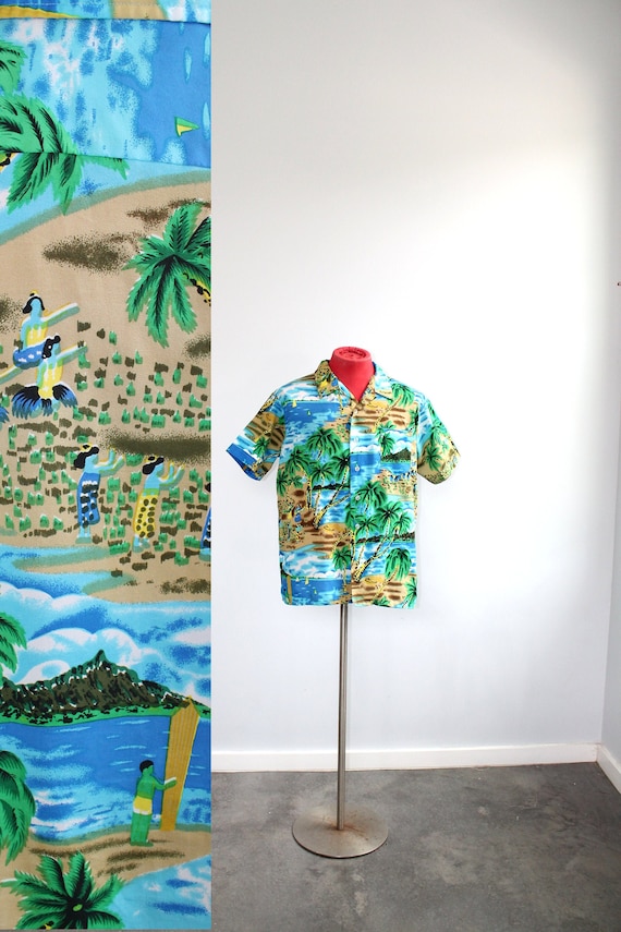 1980s Men's Romani Hawaiian Shirt // Size Large - image 1