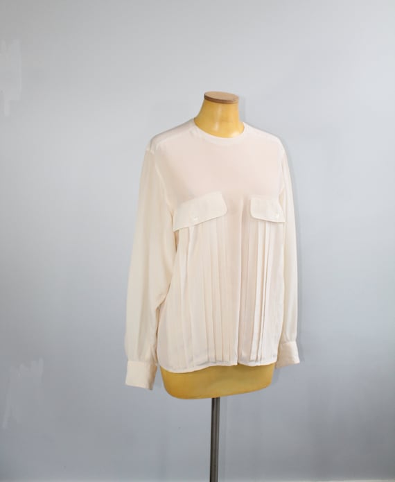 1970s Burberrys Silk White Blouse // Small