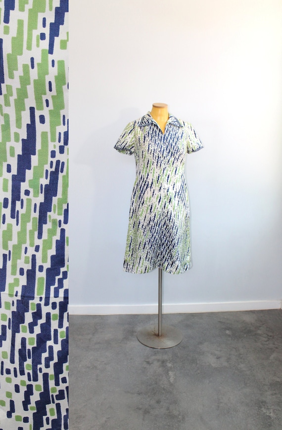 1960s Frances Brewster Geometric Print Shirt Dress