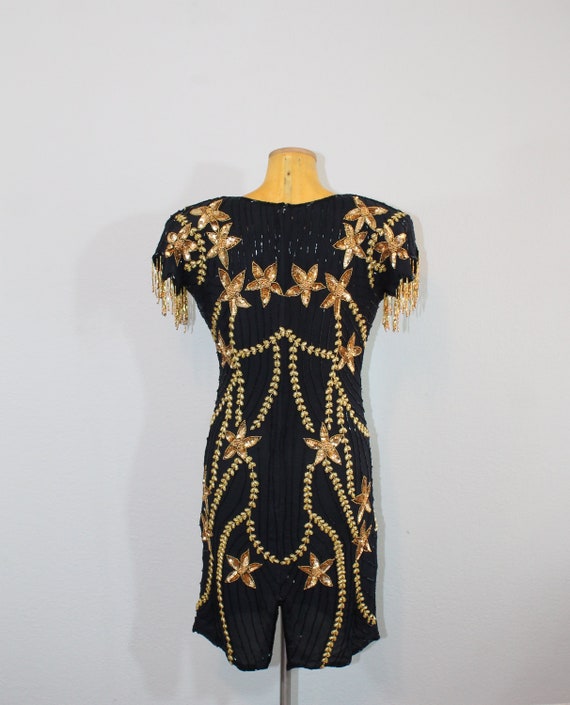 1980s NOS Silk Beaded Star Flower Mini Dress // M… - image 5