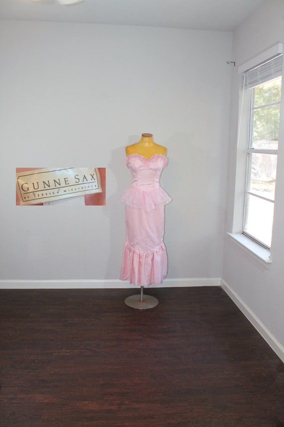 1980s Pink Peplum Gunne Sax Prom Dress // Extra Sm