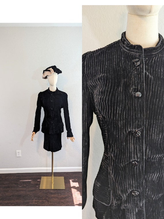 1980s Christine Albers Black Velvet Corduroy Skirt