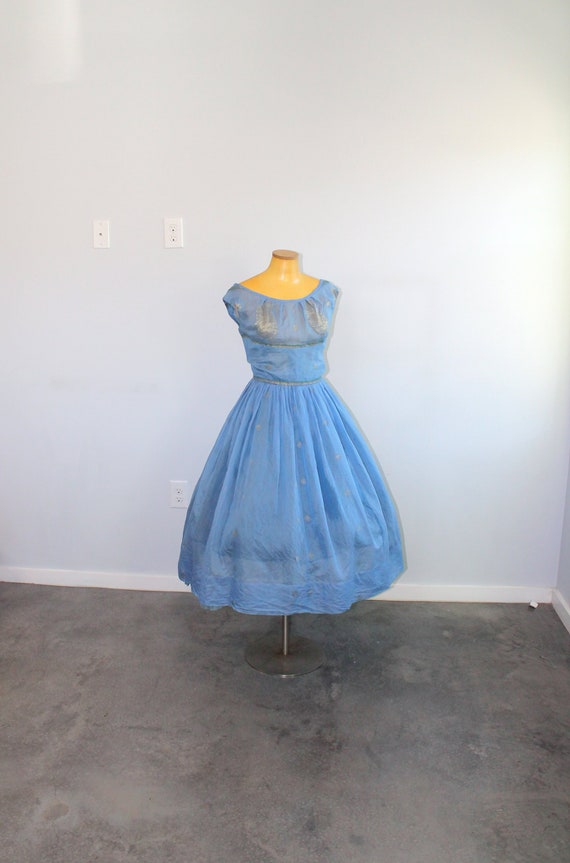 1950s Adele Simpson Light Blue Sari Inspired Dress