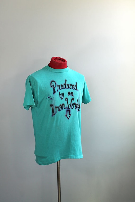 1980s Airbrush Turquoise Pregnancy T-shirt // Larg