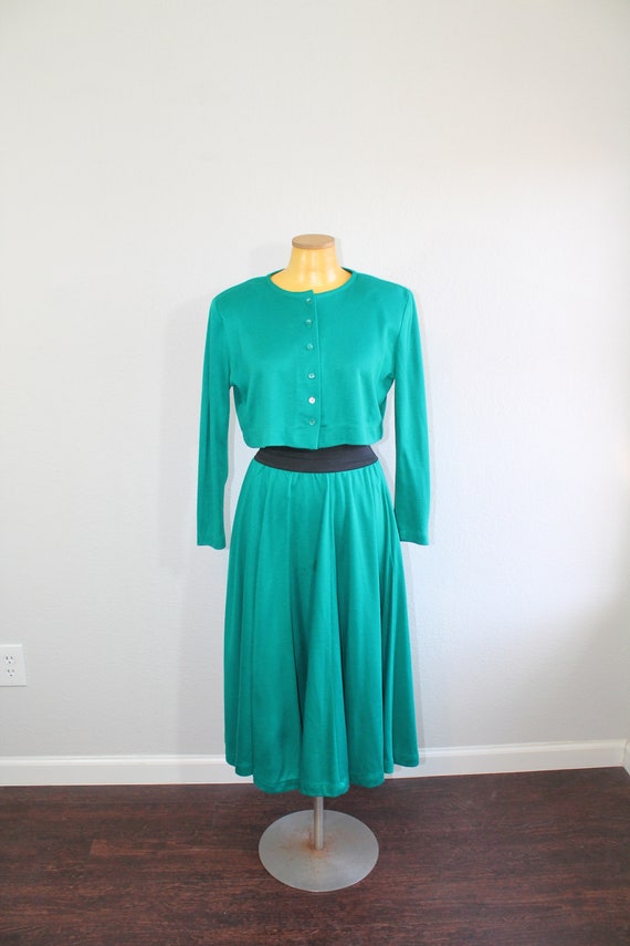 1980s Teal Crop Top and Circle Skirt Matching Set… - image 2