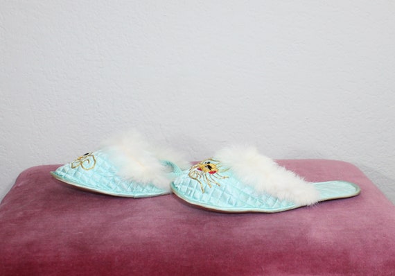 1960s NOS Japanese Dragon Light Blue Fur Trimmed … - image 2