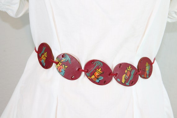 1940s Mexican Novelty Leather Belt // Hand Painted