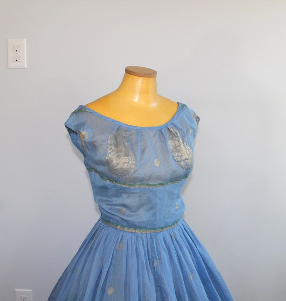 1950s Adele Simpson Light Blue Sari Inspired Dres… - image 2