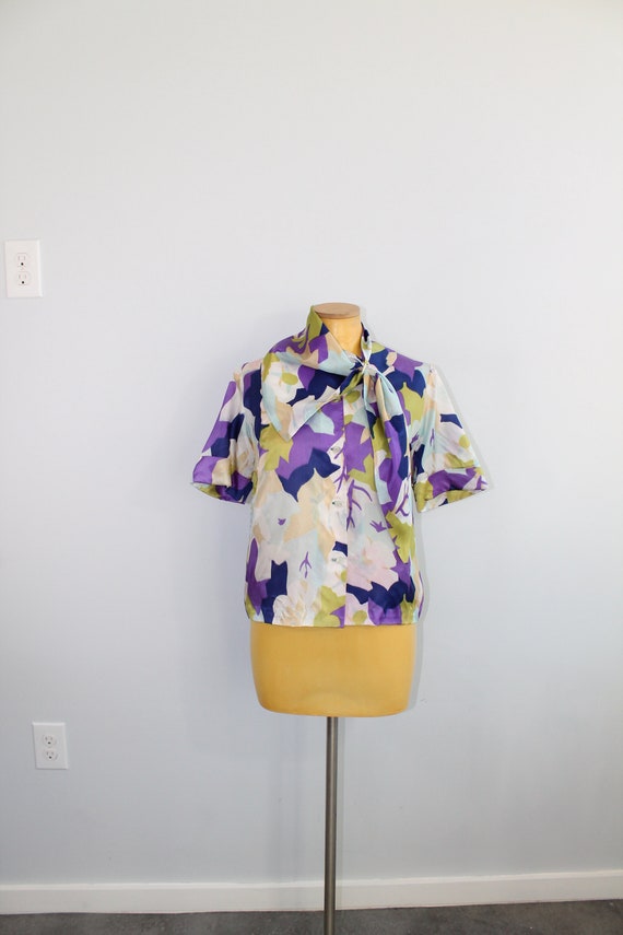 1960s Abstract Floral Blouse and Scarf Set // Smal