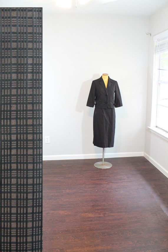 1960s Brown Plaid Skirt Suit // Extra Small