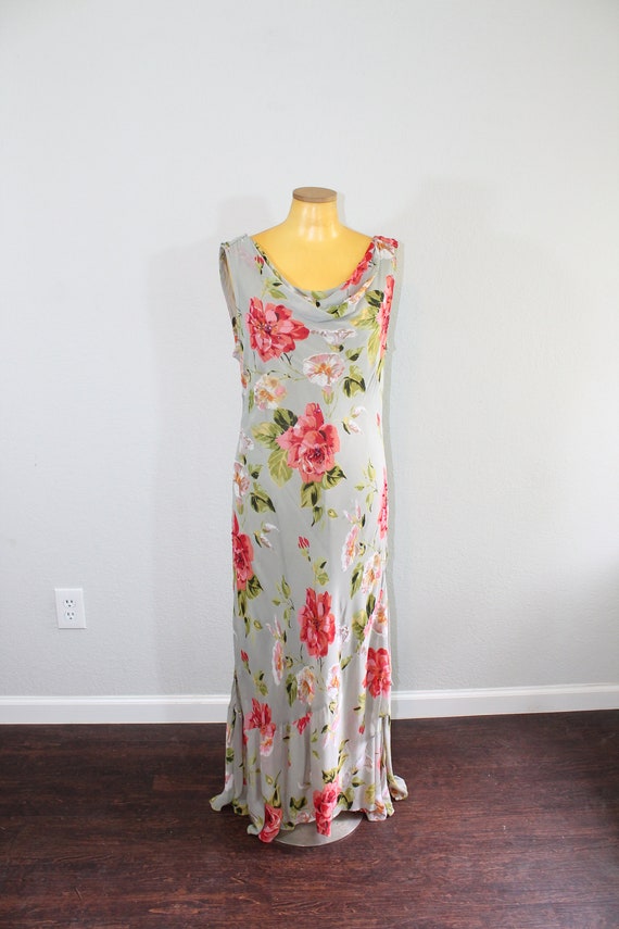 1990s Majick Grey Floral Bias Cut Gown // Large t… - image 2