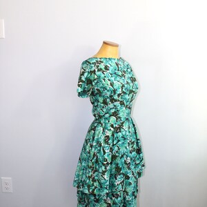1950s Suzy Perette Teal Floral Party Dress // Extra Small image 2