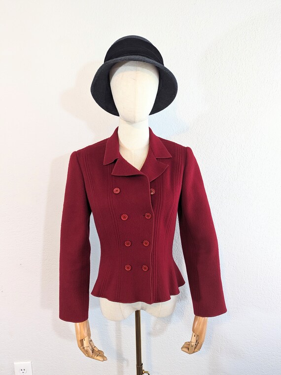 1980s Albert Nipon Red Wool Blazer Jacket // Extr… - image 2