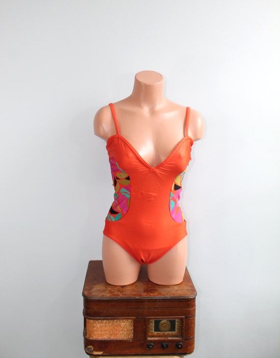 1980s Gideon Oberson Orange Swimsuit // Small - image 3