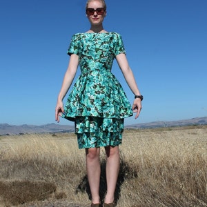 1950s Suzy Perette Teal Floral Party Dress // Extra Small image 5
