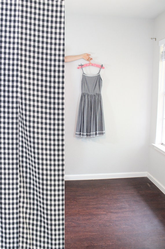 1950s Spaghetti Strap Black and White Gingham Cot… - image 1