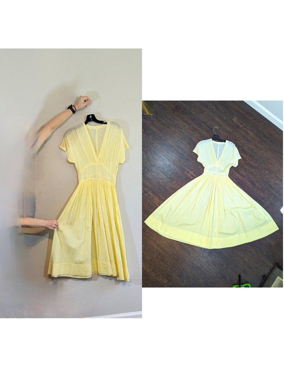 1950s Buttercup Yellow Sheer Cotton Lawn Day Dress