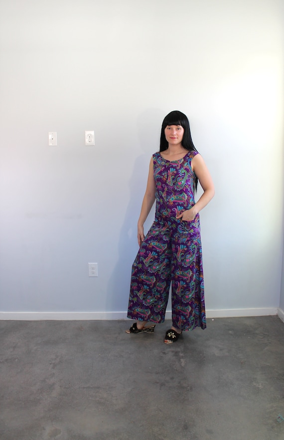 1960s Paisley Purple Jumpsuit // Medium