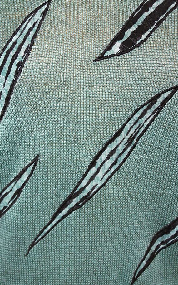 1980s Piat Ltd Teal Knit Graphic Sweater // Mediu… - image 4