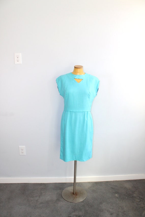 1960s Turquoise Keyhole Dress  // Size Large - image 5