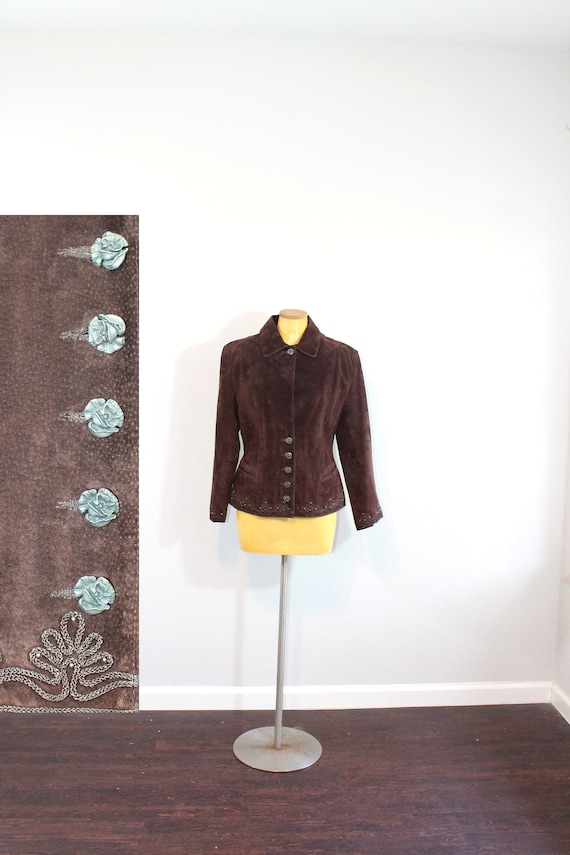 1980s Scully Brown Suede Embroidered Jacket // Med