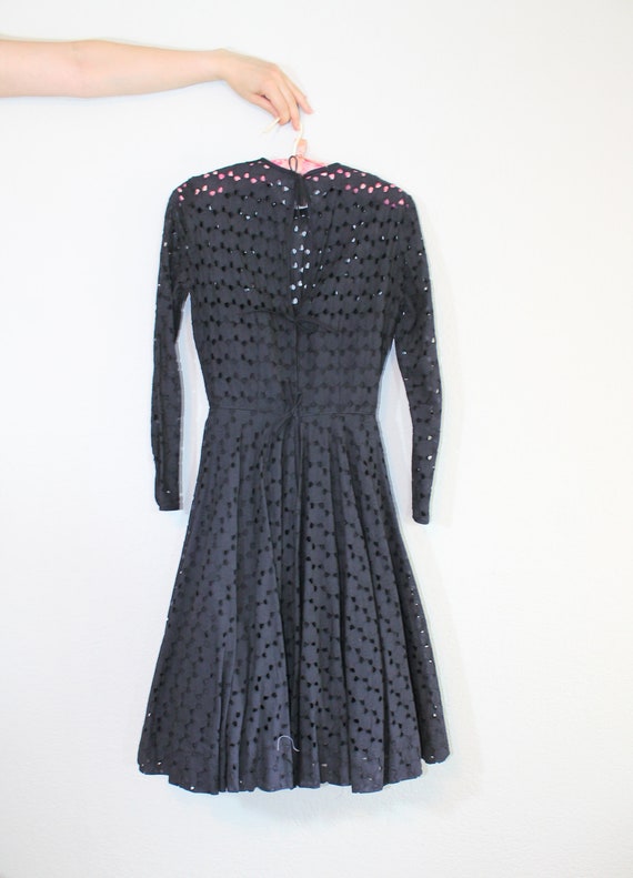 1950s Black Eyelet BOWS Party Dress // New Look /… - image 3