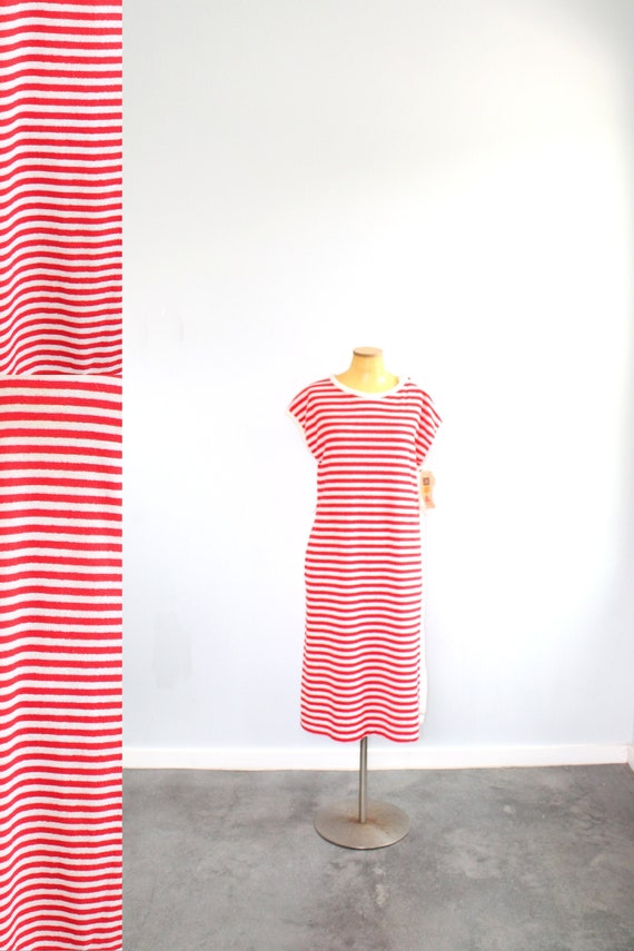1970s Monsanto Striped Terry Cloth Shift Dress NOS