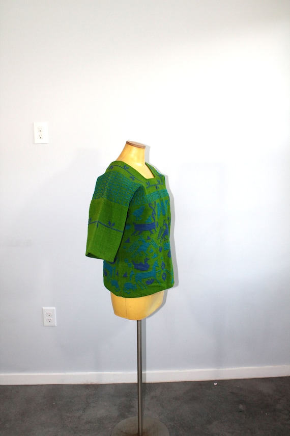 1970s Green Wool Hand Embroidered Mexican Tunic B… - image 7