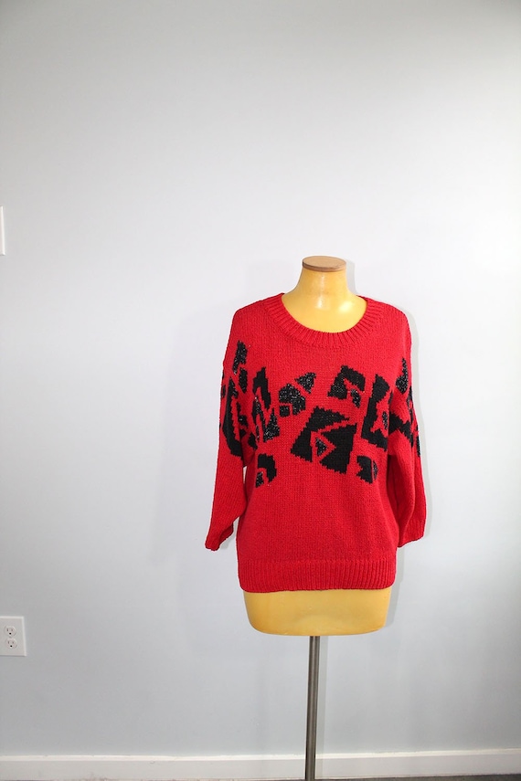 1980s Knit deVille Red Silk Sweater // Large