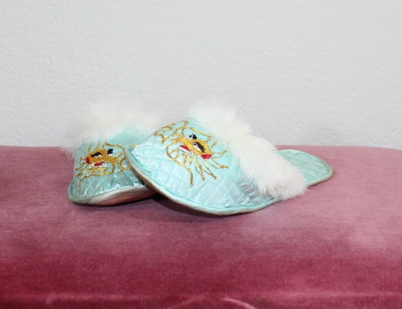 1960s NOS Japanese Dragon Light Blue Fur Trimmed … - image 3