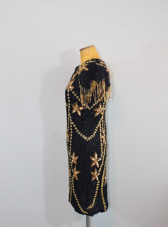 1980s NOS Silk Beaded Star Flower Mini Dress // M… - image 3