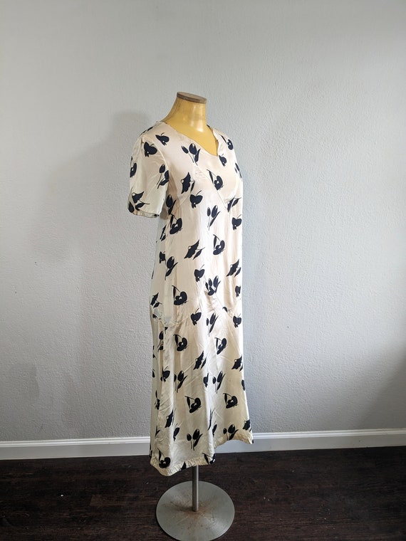 1930s Cream Silk Tulip Print Dress // Small - image 6