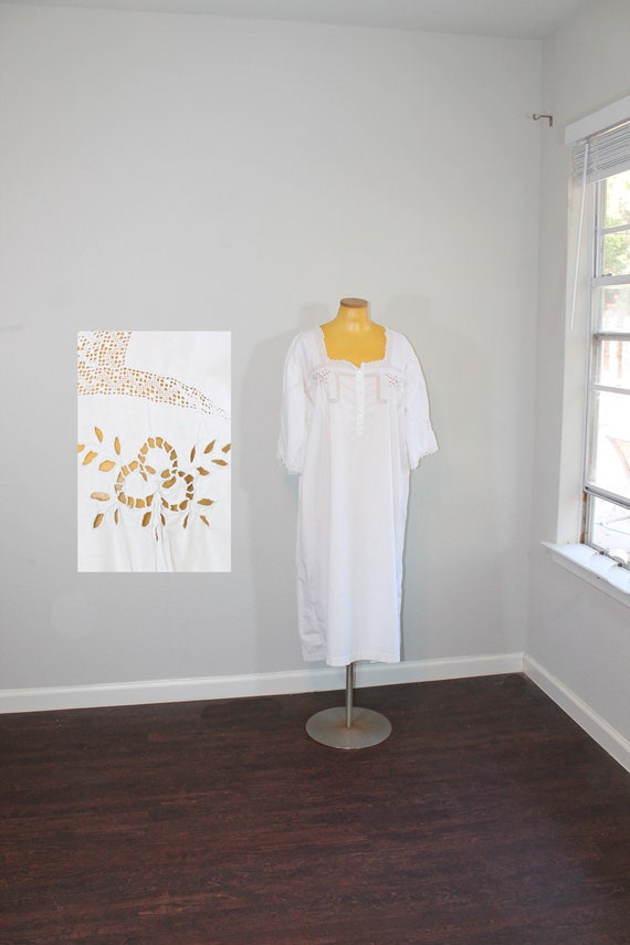 Edwardian White Cotton Nightgown // Extra Large
