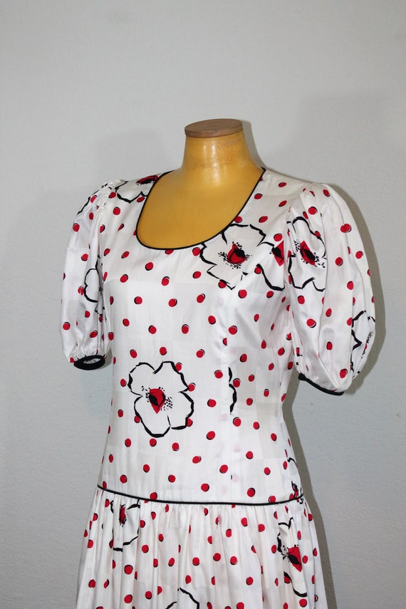 1980s White Floral Polka Dot Umba Dress // Polish… - image 4