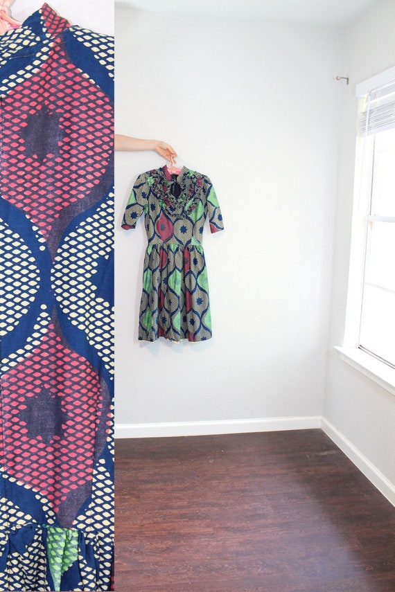 Handmade African Wax Block Print Dress // Small