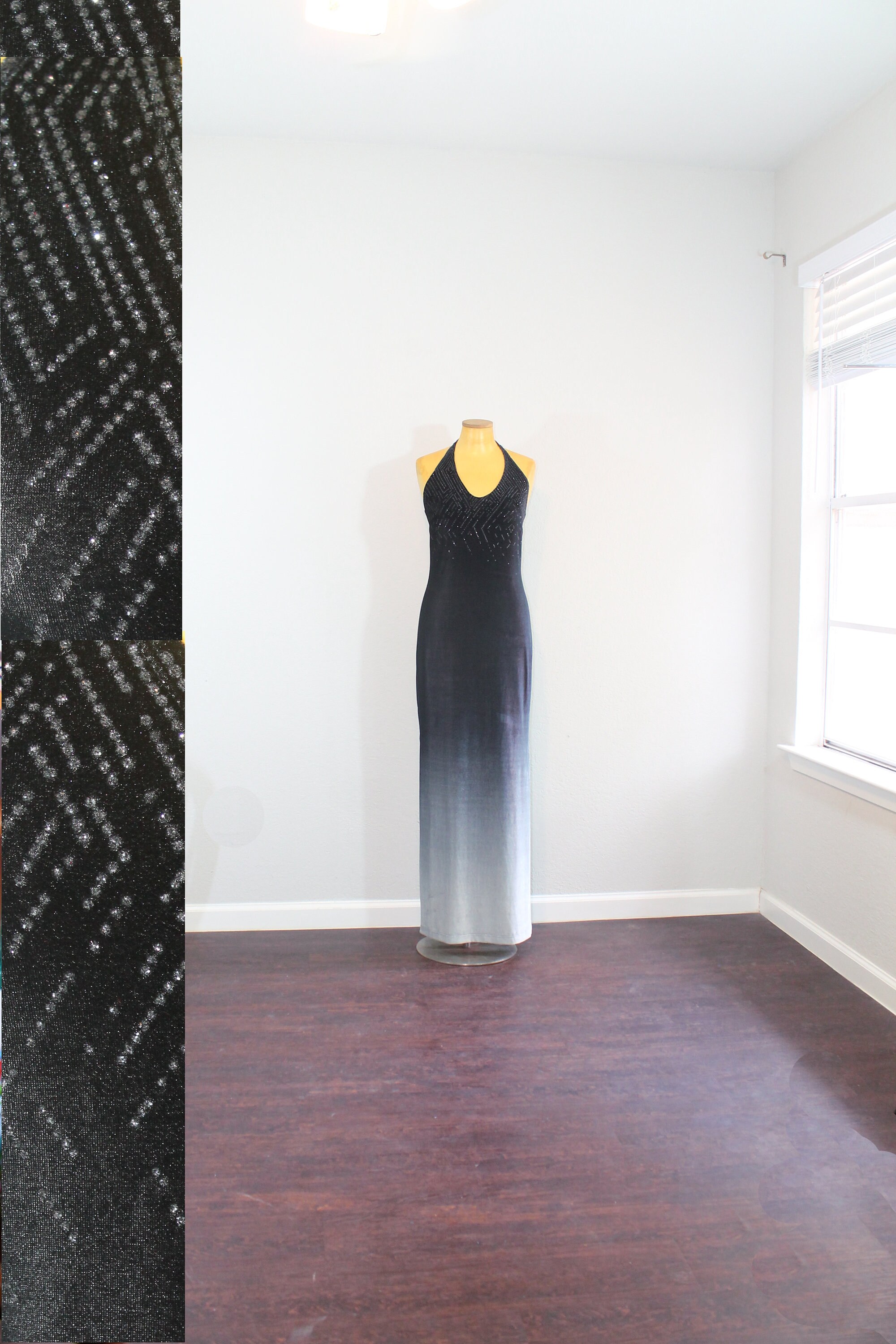 1990s Rampage Black + Gray Ombre Velvet Sparkle Halter Maxi Dress // Medium  - Etsy