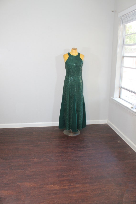 1990s All That Jazz Green Sequin Mermaid Dress //