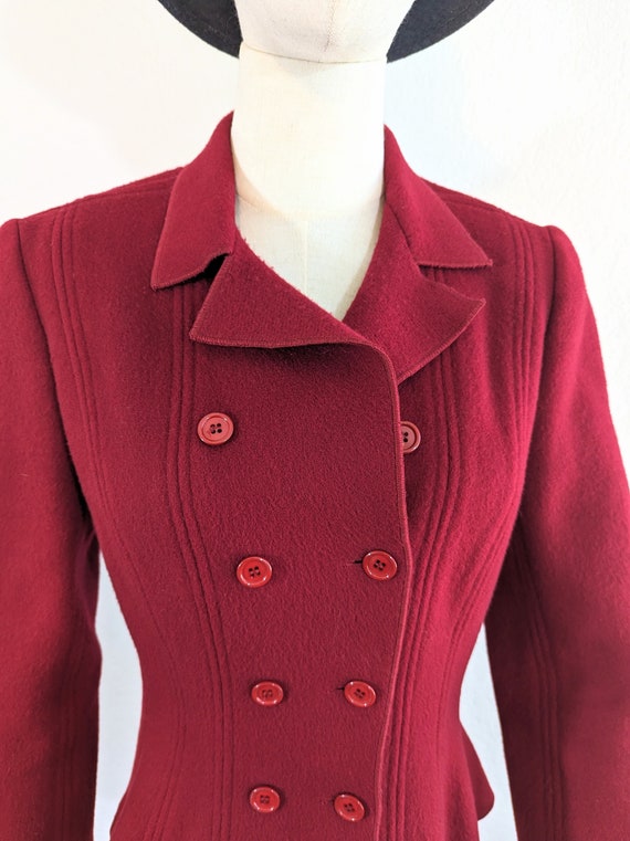 1980s Albert Nipon Red Wool Blazer Jacket // Extr… - image 5