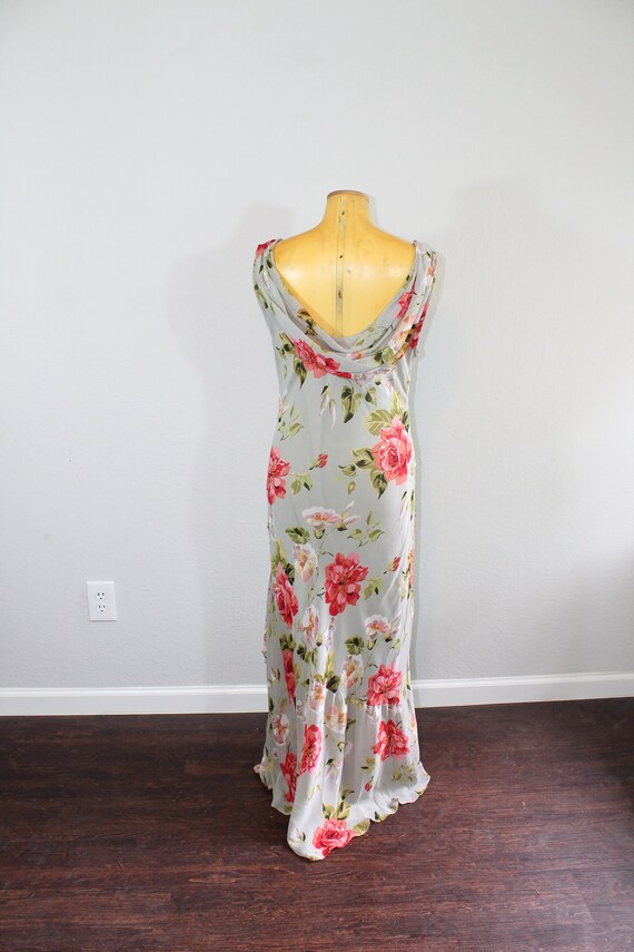 1990s Majick Grey Floral Bias Cut Gown // Large t… - image 5