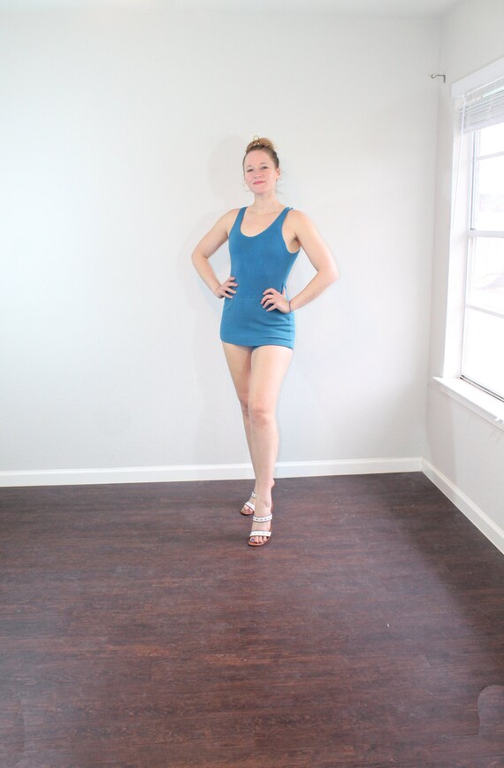 1920s Turquoise Blue Wool Swimsuit // Medium