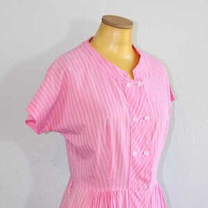 1960s Cotton Candy Pink Striped Shirtdress // Medium image 2