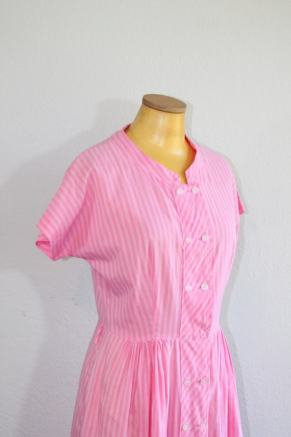 1960s Cotton Candy Pink Striped Shirtdress // Med… - image 2