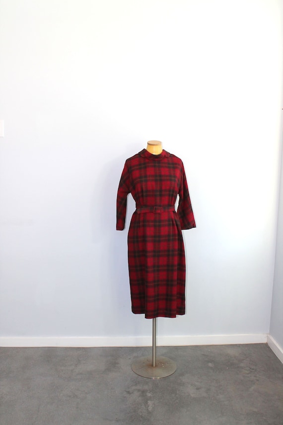1960s Red Plaid Dress // Aljean Wool Dress // Medi