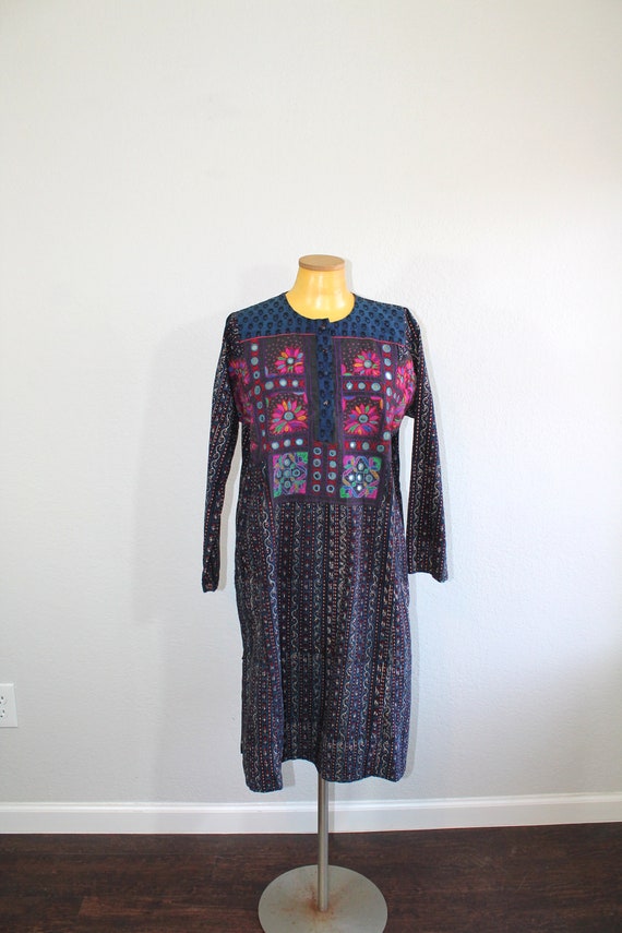 1970s Anokhi indian Cotton Block Print Tunic Dres… - image 3