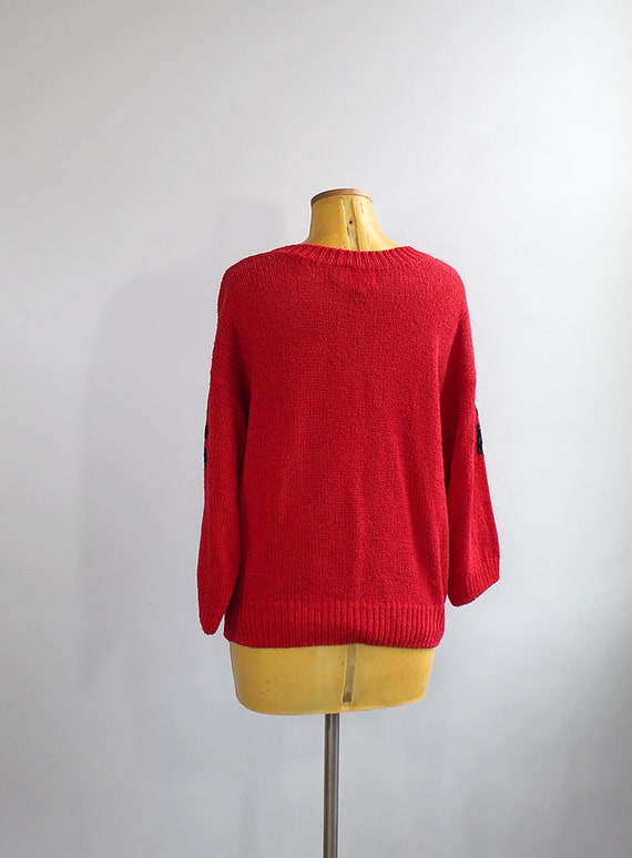 1980s Knit deVille Red Silk Sweater // Large - image 6