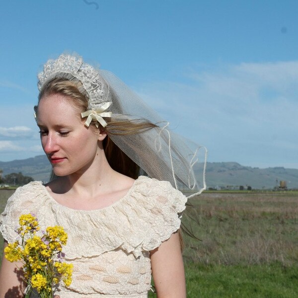 1940s Wedding Veil // Short Tulle Headband